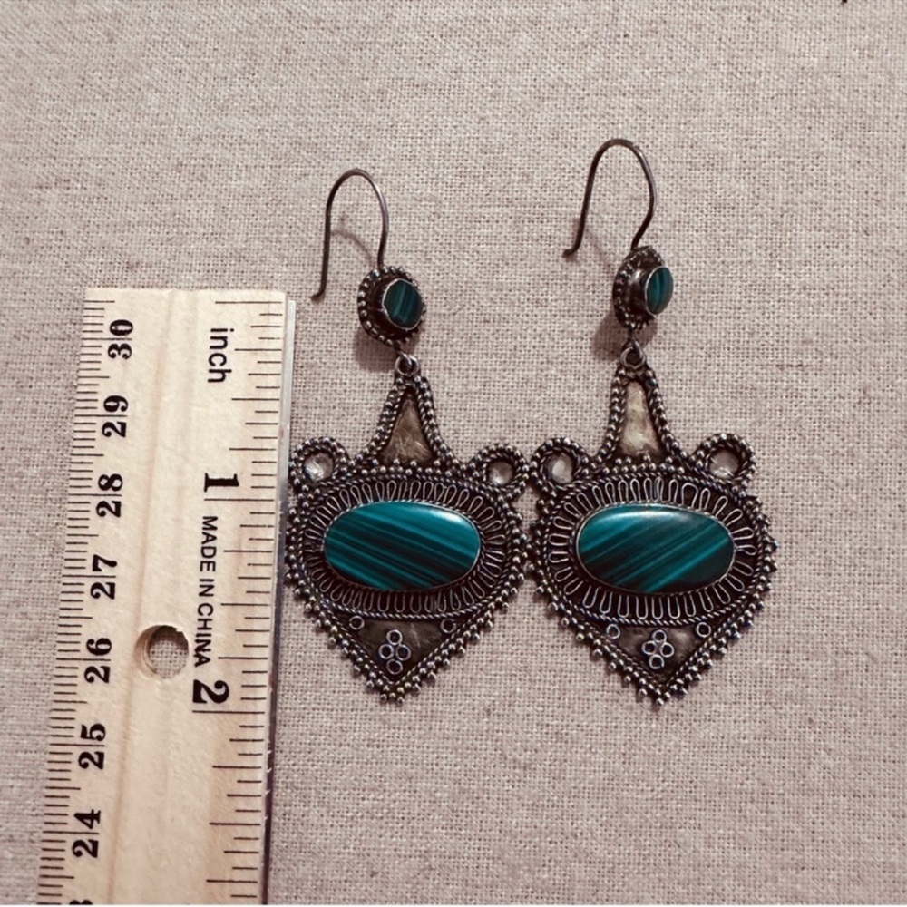Vintage | Earrings | Vintage Afghan Silver Malachite Stone Earrings - Picture 7 of 9